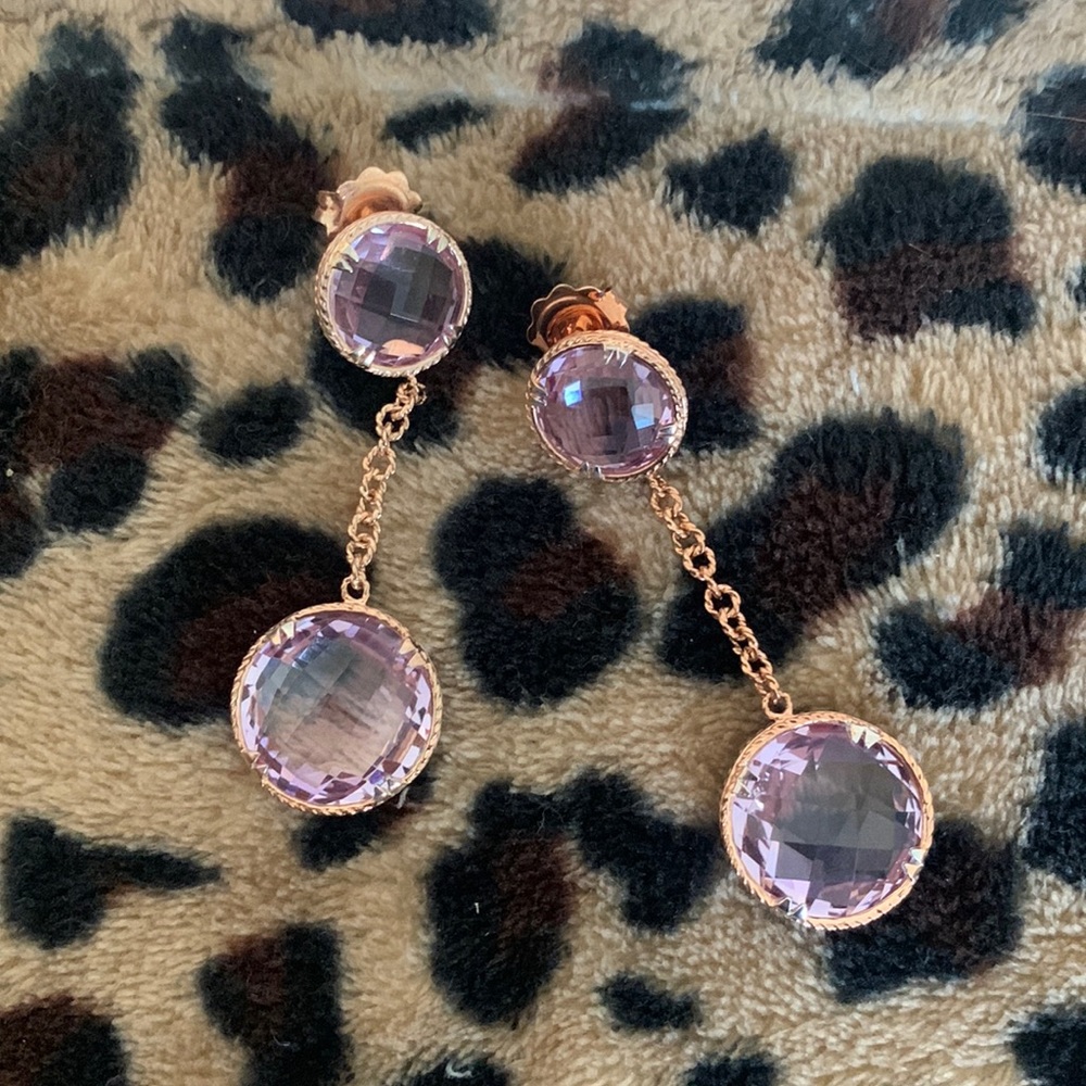 Delatori Vermeil Rose Gold, Pink Amethyst Dangle Earrings